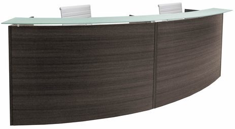2-Person Curved Glass Top Reception Desk in Charcoal or White - 120
