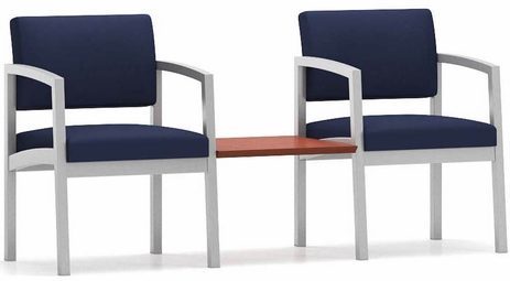 Lenox Steel 2-Chairs w/Connecting Table in Standard Fabric/Vinyl