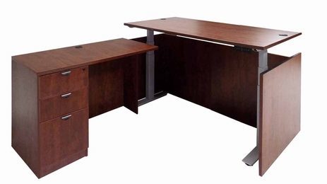Cherry Adjustable Height Manager's L-Shaped Desk