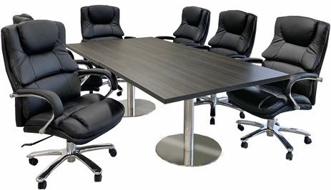 8'x 4' Charcoal Disc Base Table w/6 Big & Tall Leather Chairs - Conference Set 