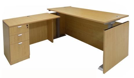 Maple Adjustable Height Rectangular Front L-Shaped Desk