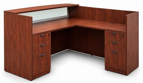 Cherry Laminate L-Shaped Reception Desk w/Frosted Glass Panel