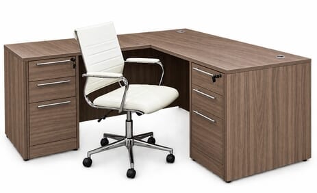 Urban Walnut Managers L-Shaped Desk w/6 Drawers - 63