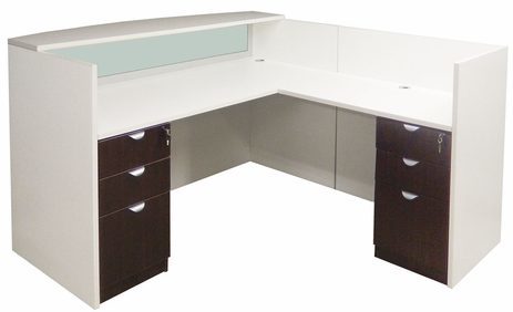 White & Woodgrain L-Shaped Reception Desk