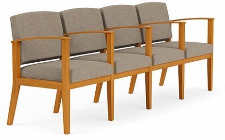Amherst Wood Frame 4 Seats w/ Center Arms in Standard Fabric or Vinyl