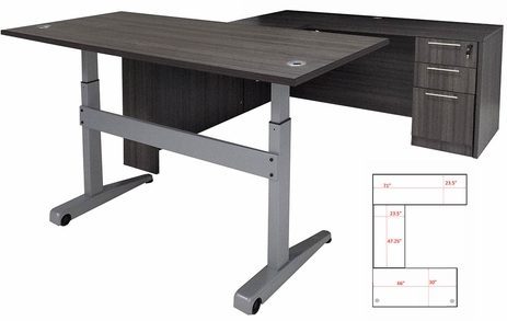 Pneumatic Lift Height Adjustable Managers U-Desk  in Charcoal