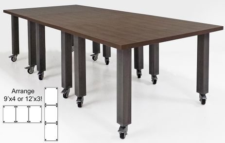 9' x 4' / 12' x 3' Rectangular Mobile Industrial Steel Leg Conference Table  