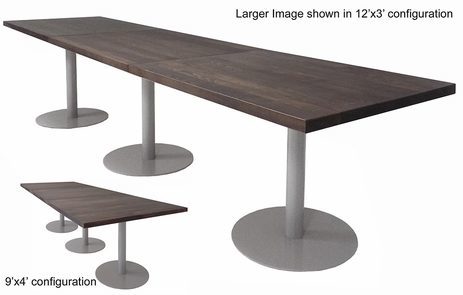 9' x 4' / 12' x 3' Solid Wood Conference Table with Disc Bases