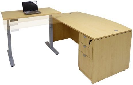 Bow Front L-Desk w/Electric Lift Height Adjustable Return
