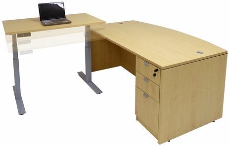 Bow Front L-Desk w/Electric Lift Height Adjustable Return