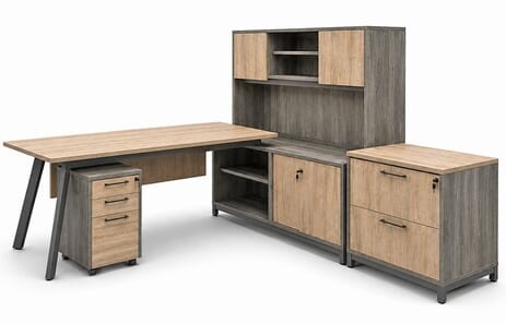 8'W Desert Oak & Smoked Timber 4-Piece Desk Package