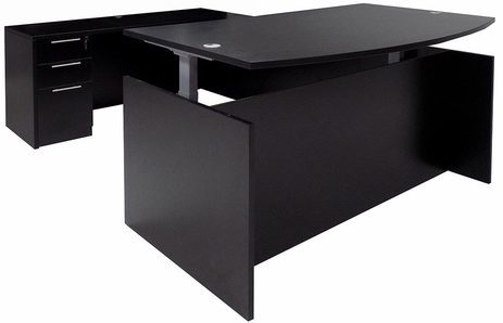Black Adjustable Height Bow Front U-Shaped Desk