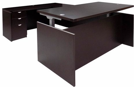 Mocha Adjustable Height Rectangular Front U-Shaped Desk