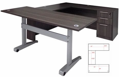 Pneumatic Lift Height Adjustable Executive U-Desk in Charcoal