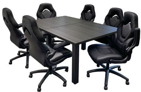 6' x 4' Charcoal Table w/6 Black Leather LuxFitt Chairs - Conference Set