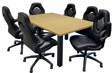 6' x 4' Maple Table w/6 Black Leather LuxFitt Chairs - Conference Set
