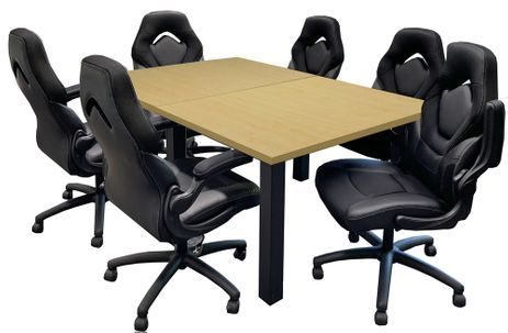 6' x 4' Maple Table w/6 Black Leather LuxFitt Chairs - Conference Set
