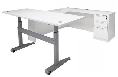 Pneumatic Lift Height Adjustable Executive U-Desk in White