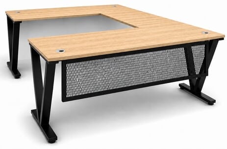Beaumont Oak Steel V-Leg Rectangular Front U-Shaped Desk