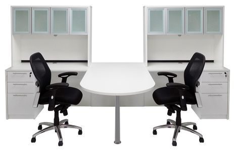 White 2-Person Shared Workstation w/Hutches