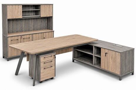 8'W Desert Oak & Smoked Timber 5-Piece Desk Package