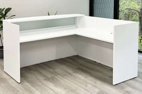 L-Shape White Salon Desk Shell - Drawers Sold Separately