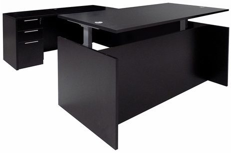 Black Adjustable Height Rectangular Front U-Shaped Desk
