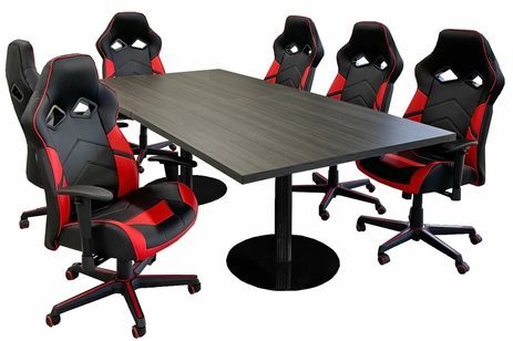 8'x 4' Charcoal Disc Base Table w/6 Black & Red Chairs - Conference Set 