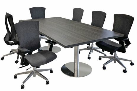 8' x 4' Charcoal  Rectangular Table w/Chrome Bases and 6 Gray Linen Chairs - Conference Set