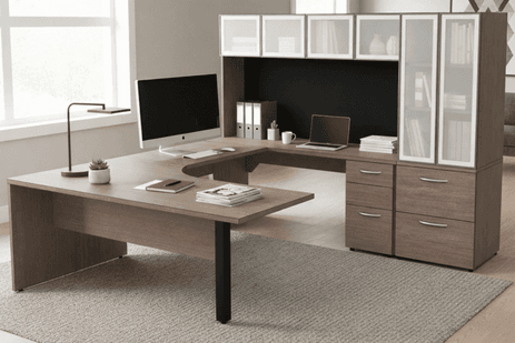 Elite Custom U-Shaped Peninsula Workstation with Cabinets - Right Bridge