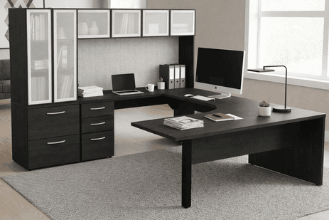 Elite Custom U-Shaped Peninsula Workstation with Cabinets - Left Bridge