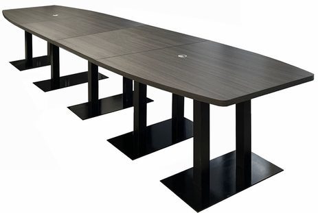 14' x 4' Boat Shape Conference Table with Black Steel Bases