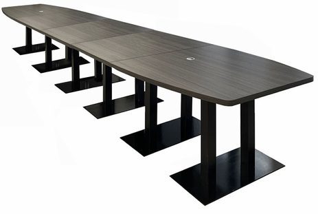 20' x 4' Boat Shape Conference Table with Black Steel Bases