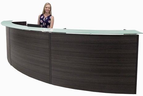 3-Person Standing Height Curved Glass Top Reception Desk in Charcoal or White