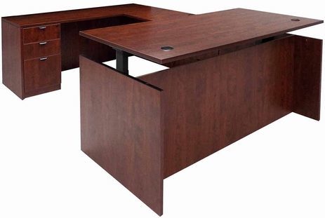 Cherry Adjustable Height Rectangular Front U-Shaped Desk