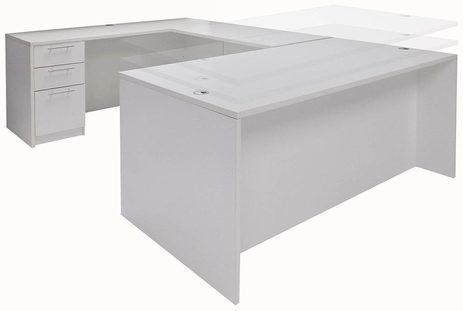 White Adjustable Height Rectangular Front U-Shaped Desk