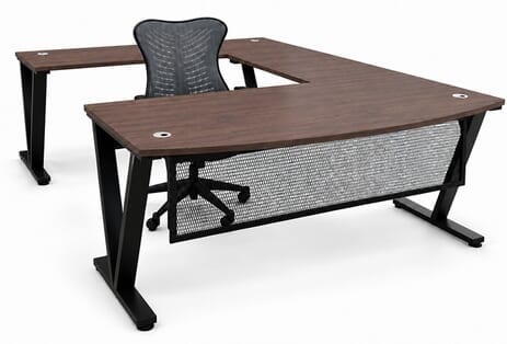 Columbia Walnut Steel V-Leg Bow Front U-Shaped Desk