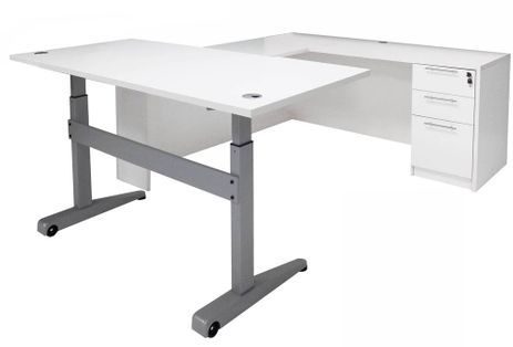 Pneumatic Lift Height Adjustable Managers U-Desk  in White