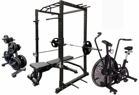 Complete Free Weight Set with Power Rack, Bench and Air Resistance Bike