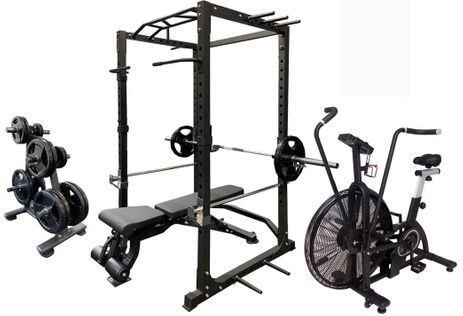 Complete Free Weight Set with Power Rack, Bench and Air Resistance Bike