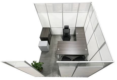 10' x 10' x 7'H White Laminate Modular Office Set with Desk and Chairs - Add-On Unit