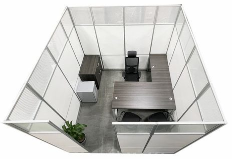 10' x 10' x 7'H White Laminate Modular Office Set with Desk and Chairs - Starter Unit