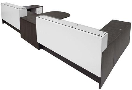 Emerge Glass Top U-Shaped 2-Person Shared Peninsula Reception Desk w/Drawers & LED Lights 