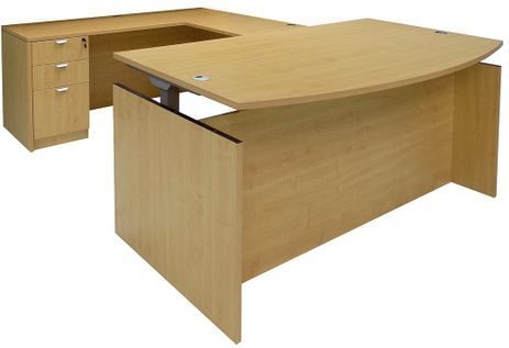 Maple Adjustable Height Bow Front U-Shaped Desk
