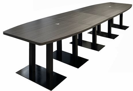 16' x 4' Boat Shape Conference Table with Black Steel Bases