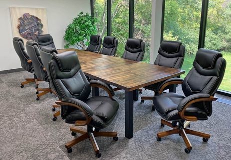 12' x 4' Solid Wood Rustic Pine Table w/10 Leather Swivel Chairs - Conference Set