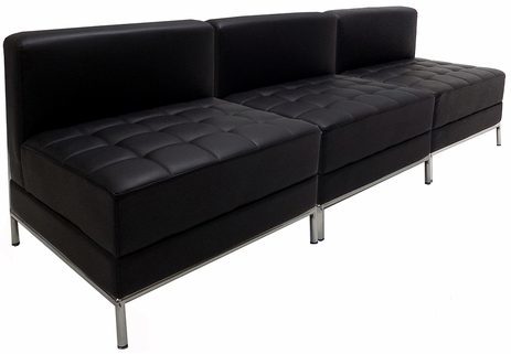 Black Tufted Modular 3-Seat Armless Sofa
