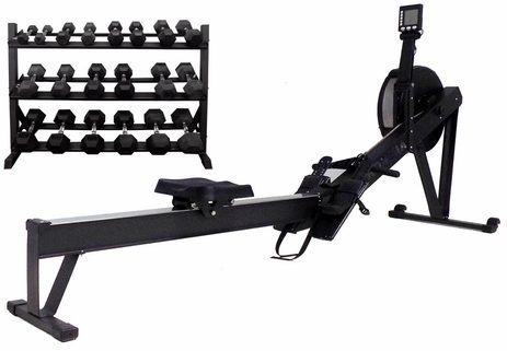 Total Fitness Set with 5-50 lb. Dumbbell Set w/ Storage Rack and Air Resistance Rower