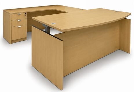 Maple Adjustable Height Bow Front U-Shaped Desk