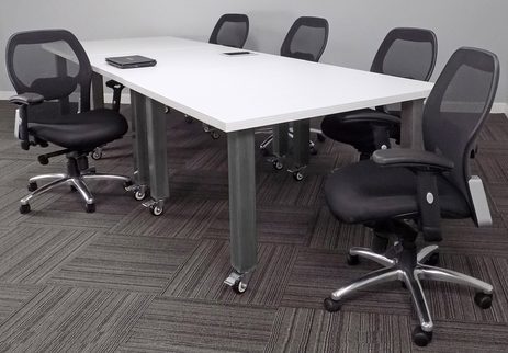  12' x 4' Rectangular Mobile Industrial Steel Leg Conference Table  